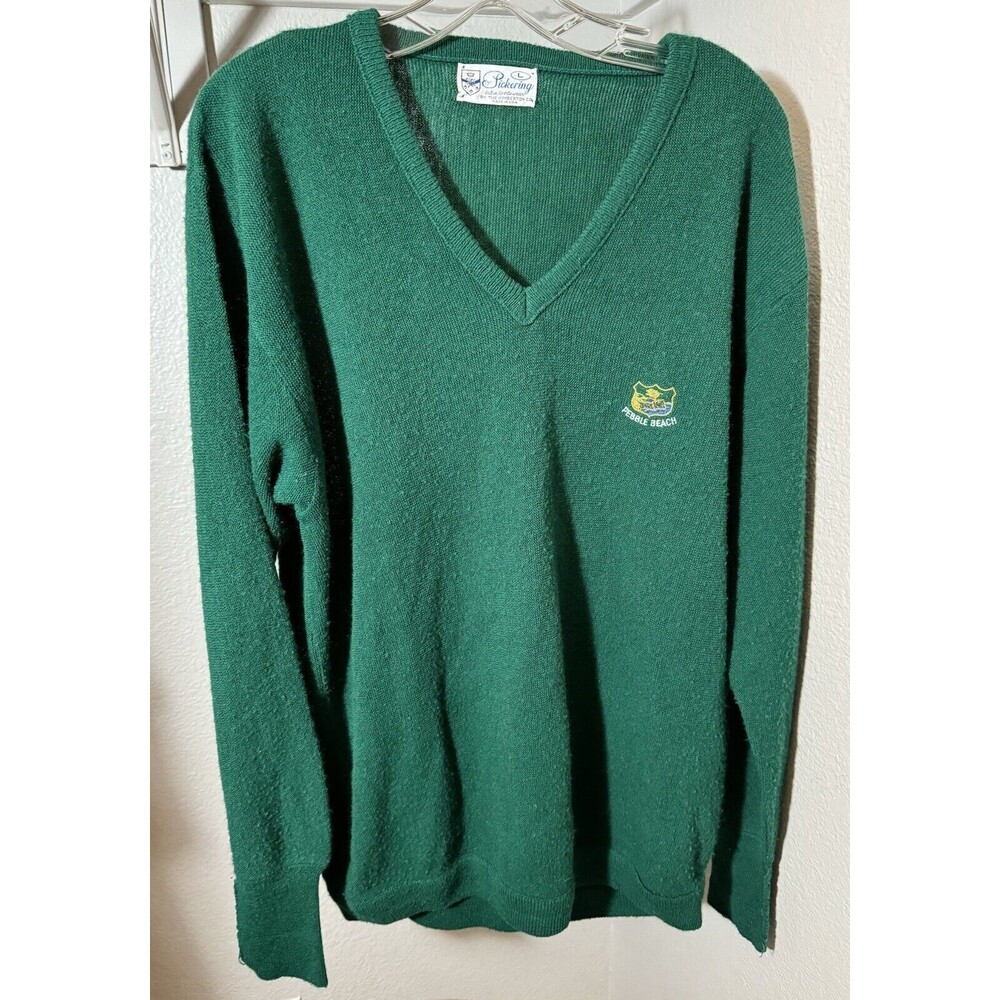 Vintage Pickering Pebble Beach Golf Sweater V Neck Green Men's Large Made In USA